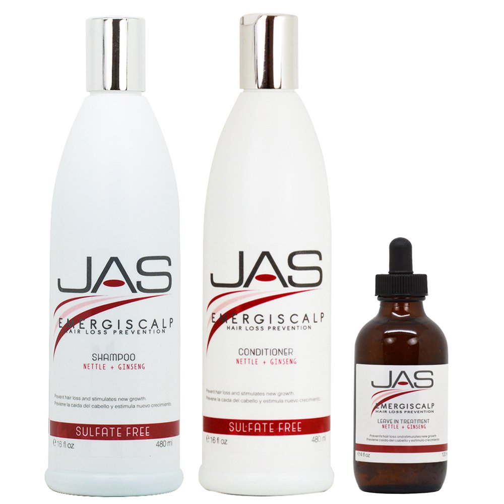 JAS Emergiscalp Hair Loss Prevention Shampoo Nettle + Ginseng 16 Oz, Conditioner Nettle + Ginseng 16 Oz & Leave-in Treatment Nettle + Ginseng 4 Oz